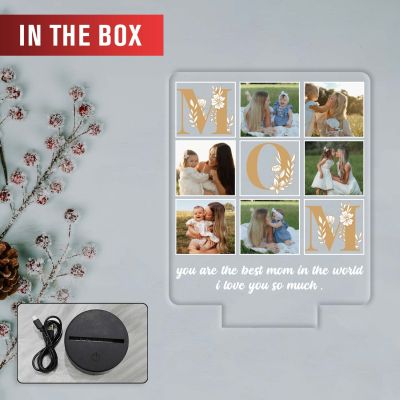 Personalized Best Mom in the World Photo Acrylic LED Lamp with UV Print – Warm LED Mother’s Day Gift